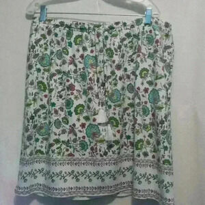 J. JILL midi skirt white with pink and teal Floral Pattern boho Leisure modal so